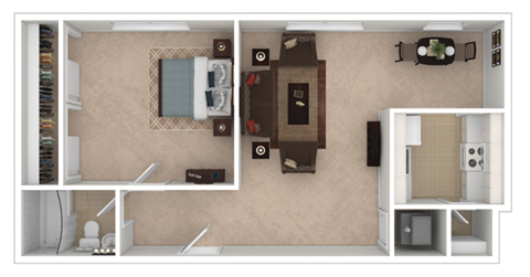 Floor plan for 1 bed, 1 bath, 800 sqft